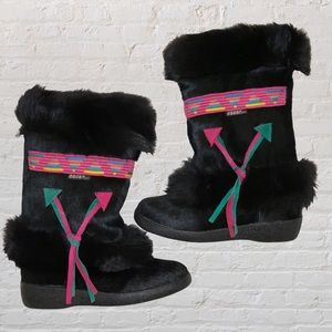 Oscar Sport Taiga Black Fur Boots Size EU 38